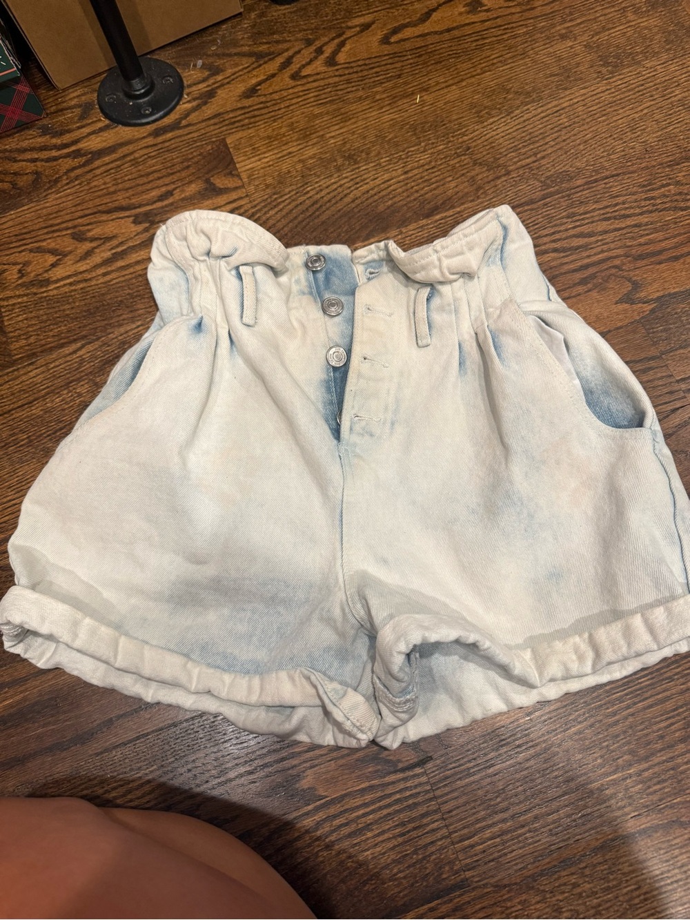 Zara Light Blue High-Waist Paperbag Shorts